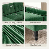 Lofka 80" Green Velvet Sectional Sofa with Chaise, 3 Seat L Shaped Couch, living room couch Deep Cushions and 7.8" Legs