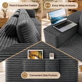 Lofka 134.3" Gray U-Shape Sectional Sofa 5 Seat Corduroy Modular Couch for Living Room