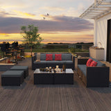 Noelse Patio Furniture Set, 5 Piece PE Rattan Outdoor Sectional Sofa Set with Coffee Table and Gray Cushions