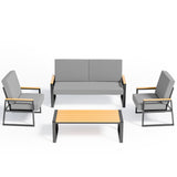 Asofer 4-PCS Patio Furniture Set, Outdoor Conversation Set for lawn, Yard, Poolside, Gray