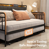Daybed with Trundle, Twin Day Bed Frame with Storage Headboard and Charging Station, Sturdy Metal Sofa Bed with Pull-Out Trundle for Living Room, Bedroom and Guest Room - Grey