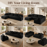 Lofka 134.3" Corduroy Sectional Sofa for Living Room L-Shaped Cloud Couch with Left-Facing Chaise