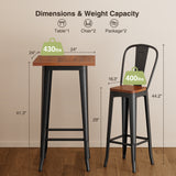 Noelse Bar Table and Chairs Set, Pub Table and Chairs Set of 2 with Elm Solid Wood and Thickened Metal Frame, for Bar, Small Space, Bistro Cafe