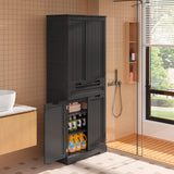 Noelse 64" Tall Kitchen Pantry Storage Cabinet with Doors and 10 Shelves, Noelse Wooden Food Storage Cabinet with Large Drawer for Dining Room and Craft Room, Black