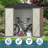 8x6 ft Outdoor Storage Shed on Sale, Sheds & Outdoor Storage with Lockable Doors, Metal Garden Shed by Durable Galvanized Steel for Patio, Lawn - Light Brown