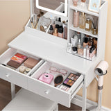 Noelse Vanity Desk with Lighted Mirror and Chair, Noelse Small Makeup Vanity with Lights and 1 Chair for Girls Kids and Women in Bedroom Bathroom and Closet Room, White