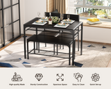 Dinning Table for 4, Kitchen Table and 2 Chairs for 4 with Bench, 4 Piece Dining Table Set for Small Space, Apartment - Black