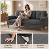 Lofka 70" Gray Linen Sofa with Side Storage Pocket Modern Couch for Living Room and Offices Linen Room Sofa