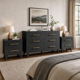 Asofer Modern 4 Pieces Bedroom Furniture Set, Includes Queen Bed Frame, 2 Nightstands,6-Drawer Dresser