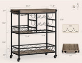 3 Tier 38" Home Bar Serving Cart with Large Storage Space - Gray