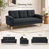 Lofka 70" Black Linen Sofas 3eat 660 LBS Capacity Modern Living Room Sofa with 3 Soft Pillows