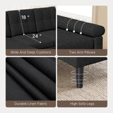 Lofka 80" L-Shaped Sectional Sofa with Chaise, 3-Seat Linen Upholstered Couch with 7.8" High Legs, Black Sofa