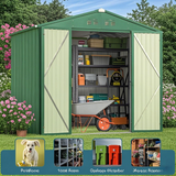 8x6 ft Outdoor Storage Shed on Sale, Sheds & Outdoor Storage with Lockable Doors, Metal Garden Shed by Durable Galvanized Steel for Patio, Lawn - Green