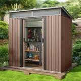 6x4 FT Metal Storage Shed- Brown