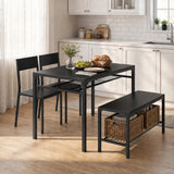 4-Piece Dining Table Set for 4, Kitchen Table and Bench with Chair, Dining Furniture for Small Space, Dinette Set Black