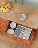Noelse 52" Kitchen Island Carts with Drop Leaf, Large Island Table for Kitchen with Rubber Wood Top and Rack and Storage Cabinet, Brown