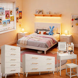 Bedroom Furniture Set, Lofka Queen Bedroom Set include Queen Bed Frame, 2-Drawer Nightstand, Vanity Desk, 5-Drawer Dresser & Double Wide 6-Drawer Dresser, White