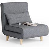 Sofa Chair, Convertible Sofa Bed Chair Bed, Modern Linen Fabric Solid Wood Legs, Dark Grey