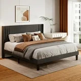 Dark Queen Bed Frame, Asofer Bedframes for Queennsized with Upholstered Headboard, Modern Platform Bed Frame, Noise Free
