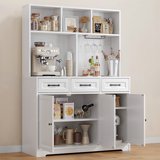 Noelse Kitchen Pantry Cabinet with Microwave Shelf 60" Tall Coffee Bar Cabinet with Storage Kitchen Hutch with Countertop for Dining Room and Craft Room, White
