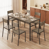 7-Piece Dining Table Set for 6, Lofka 55.1" Kitchen Table with 6 Chairs & Under Table Storage Shelf, Wood Grain Tabletop with Metal Frame
