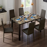 7 Piece Dining Table Set with High Back PU Leather Chairs & Marble table for Small Space,Kitchen,Dining Room,Marbling