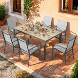 7 Piece Outdoor Dining Set,Lofka Patio Furniture Sets for 6 Persons with Stackable Textilene Chairs & Rectangular Table for Saving Space,Porch Garden Yard Poolside,Light Gray