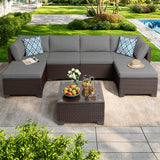 Outdoor Patio Furniture Set, Lofka 7 Pieces Wicker Sectional Sofa Set with Table for Garden & Backyard, Gray