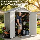 Asofer 6x4 ft Resin Outdoor Storage Shed with Built-in Floor, Lockable Double Doors & Louvered Vents, All-Weather Waterproof UV Resistant HDPE Plastic Tool Shed for Backyard Patio, Gray
