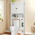70.3"Over The Toilet Storage Cabinet, Bathroom Cabinet with Adjustable Shelves & Toilet Paper Holder, Anti-Tip, White