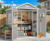 Asofer 6x4 ft Resin Outdoor Storage Shed with Built-in Floor, Lockable Double Doors & Louvered Vents, All-Weather Waterproof UV Resistant HDPE Plastic Tool Shed for Backyard Patio, Gray