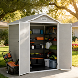 Asofer 6x4 ft Resin Outdoor Storage Shed with Built-in Floor, Lockable Double Doors & Louvered Vents, All-Weather Waterproof UV Resistant HDPE Plastic Tool Shed for Backyard Patio, Gray