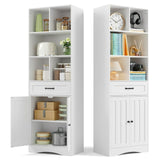 71"H Tall bookcase, Lofka Bookcase with Doors and Drawer & Shelves for Home Office, Living Room, White