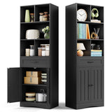 71" Tall Bookcase with Door and Drawer, Lofka bookcase for Home Office, Living Room, Black