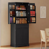 71" Pantry Cabinet, Lokfa Large Kitchen Pantry Cabinet with 2 Magnetic Doors and Shelves for Dining Room and Kitchen, Black