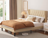 Noelse Full Size Bed Frame with Upholstered Headboard, Bed Frame with Solid Wooden Slats, Under Bed Storage, No Box Spring Needed, Noise-Free, Gray
