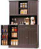 Asofer 67.7" Kitchen Pantry Cabinet with Door & Shelves, Sideboard Buffet Cabinet with Microwave Stand for Dining Room, Dark Brown
