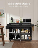 Kitchen Island with Storage, Mobile Kitchen Island Side Table on Wheels with Rubber Wood Drop-leaf Countertop , Side Rack and Drawer and for Kitchen,Dining Room - Black