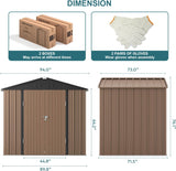8x6 ft Outdoor Storage Shed on Sale, Sheds & Outdoor Storage with Lockable Doors, Metal Garden Shed by Durable Galvanized Steel for Patio, Lawn - Light Brown