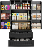 Asofer 63" Pantry Cabinet, 2-Drawer Freestanding w/Doors & Shelves, Black
