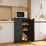 Asofer 33" Kitchen Pantry with Door and Shelves, Small Food Pantry Cabinet Cupboard with 4 Drawers,Black