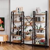 The Modern Triple Wide 5-Tiers Industrial Bookshelf with Storage - Retro