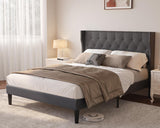 Asofer Full Size Upholstered Platform Bed Frame with Upholstered Wingback Headboard, Dark Gray