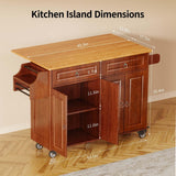Kitchen Island with Storage, Mobile Kitchen Island Side Table on Wheels with Rubber Wood Drop-leaf Countertop , Side Rack and Drawer and for Kitchen,Dining Room - Brown