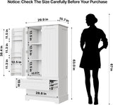 63-Inch White Pantry Cabinet, Moisture-Proof & Anti-Tip with Drawers and Barn Doors for Spacious Storage