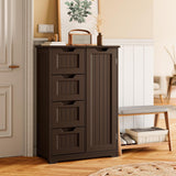 Asofer 33" Kitchen Pantry with Door and Shelves, Small Food Pantry Cabinet Cupboard with 4 Drawers,Dark Brown
