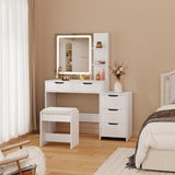 Noelse Vanity Desk with Lights, Makeup Vanity with Adjustable Brightness and 3 LED Modes, Dressing Table Set with 5 Movable Large Drawers for Bedroom, White