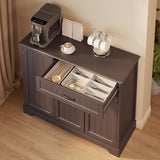 Asofer 42" Pantry Buffet, 3-Door 1-Drawer w/6 Shelves & Coffee Bar, Dark Brown
