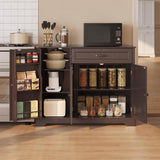 Asofer 42" Pantry Buffet, 3-Door 1-Drawer w/6 Shelves & Coffee Bar, Dark Brown