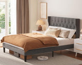 Noelse Full Size Bed Frame with Upholstered Headboard, Bed Frame with Solid Wooden Slats, Under Bed Storage, No Box Spring Needed, Noise-Free, Gray